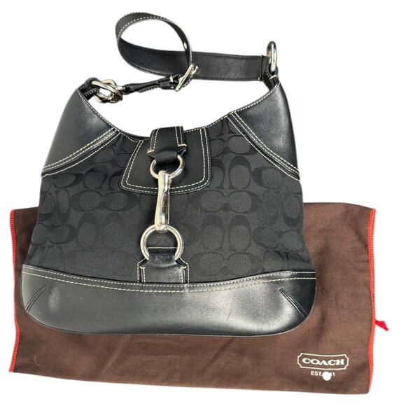 Coach Handbags - Coach Hampton Jacquard Logo Canvas and Leather Shoulder bag